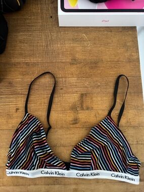 Calvin Klein Rainbow Striped Triangle Bralette with Logo Band